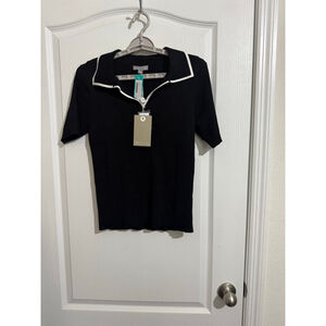 Women's Evolution by Cyrus Black & White Short Sleeve V-Neck Sweater L